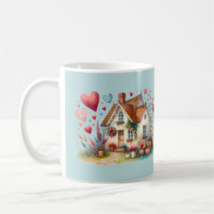 Caneca De Café Whimsical Cottagecore Heart House Art