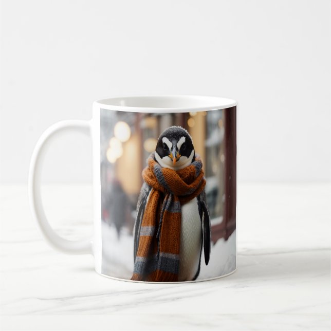 Caneca De Café Whimsical Cozy Penguin Snowy Winter (Esquerda)