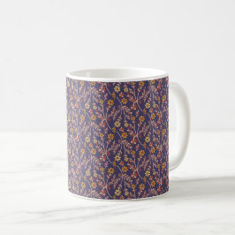 Caneca De Café Whimsical Floral Design with Vines on Purple Back