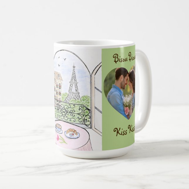Caneca De Café Whimsical Paris Eiffel Tower Bisou Kiss PHOTO (Frente Esquerda)