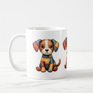 Caneca De Café Whimsical Patchwork Puppy Cottagecore Folk Art