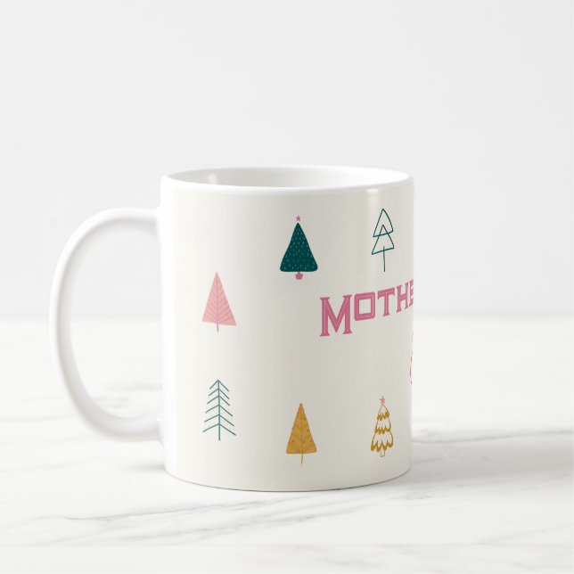 Caneca De Café Whimsical Pink & Green Christmas Tree Baby Shower (Esquerda)