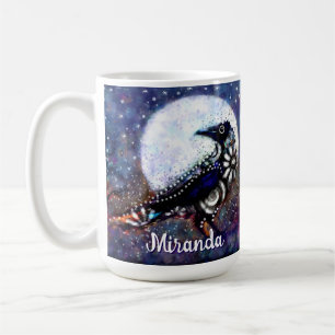 Caneca De Café Whimsical Raven Moon Floral Abstrato Personalizado
