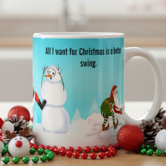 Caneca De Café Whimsical Santa Playing Golf, Snowman And Elves  (Criador carregado)