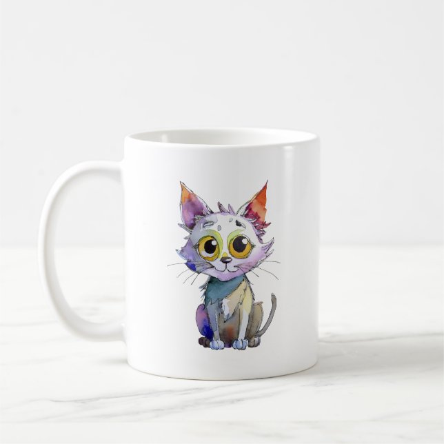 Caneca De Café Whimsical Watercolor Cat (Esquerda)