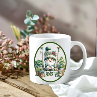Caneca De Café Whimsical Watercolor Gnome Succulent