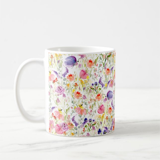Caneca De Café Whimsical Wildflowers | Watercolor (Esquerda)