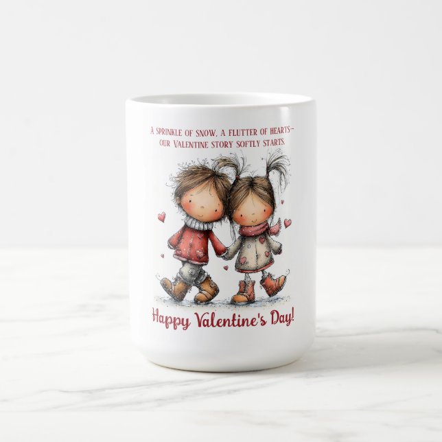 Caneca De Café Whimsical Winter Valentine Kids Illustration (Centro)