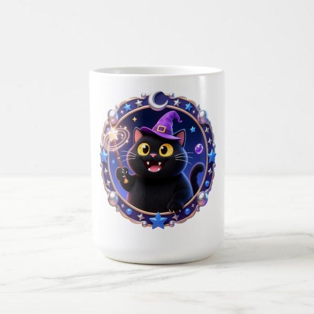 Caneca De Café Whimsical Wizard Cat Magical Portrait Art Print (Centro)