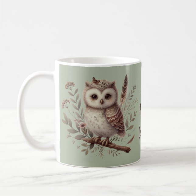 Caneca De Café Whimsical Woodland Owl Botanical Illustration (Esquerda)