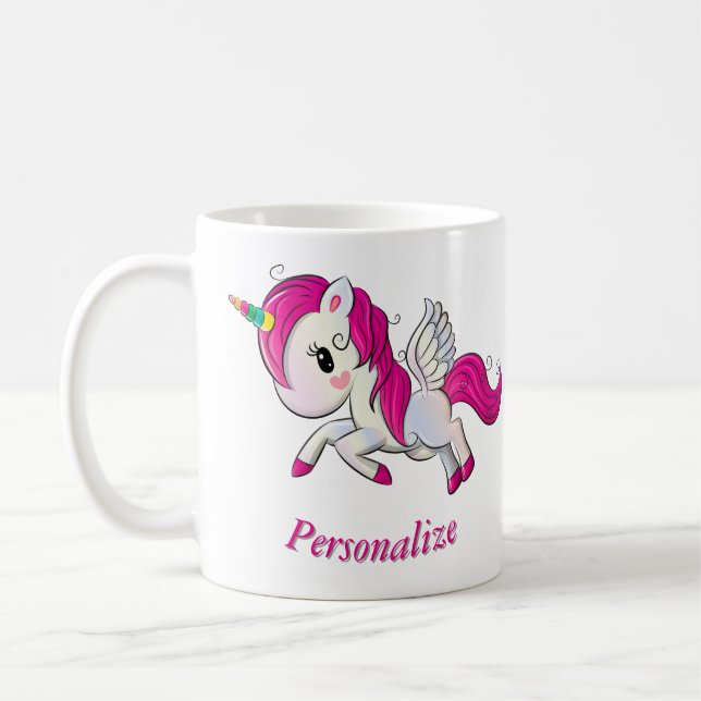 Caneca De Café Whimsicle Voando Unicorn Pegasus Rainbow Horn (Esquerda)