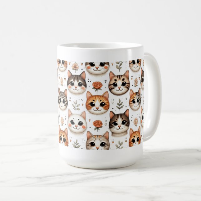 Caneca De Café Whisker Wonderland: Uma Sinfonia de Rostos Felinos (Frente Esquerda)