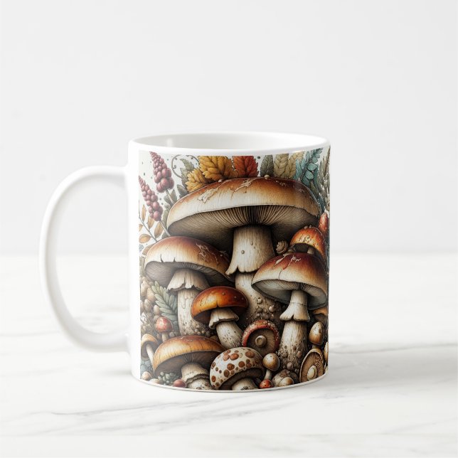 Caneca De Café Whispering Woods: Padrão De Cogumelo Sem Olhos Col (Esquerda)
