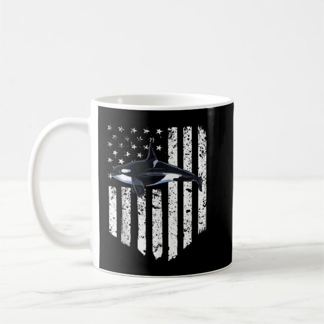 Caneca De Café White American Flag Orca Killer Baleia Em 4 De Jul (Esquerda)