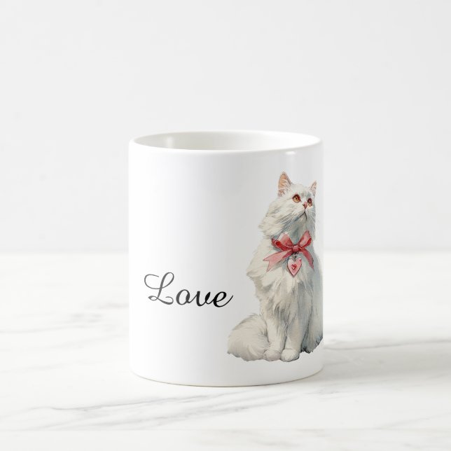 Caneca De Café White Cat Red Bow Heart Charm (Centro)