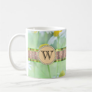 Caneca De Café White Daisy está em Green Meadow Monograma