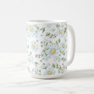 Caneca De Café White Floral Daisies Classic Mug, 15 oz