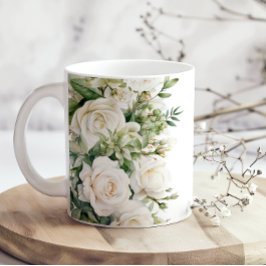 Caneca De Café  White Floral Roses Mom Coffee Mug
