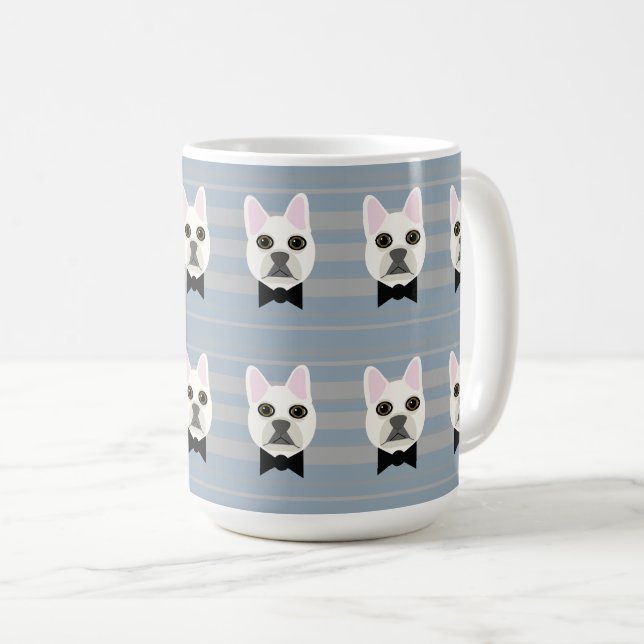 Caneca De Café White French Bulldog, Stripes (Frente Esquerda)
