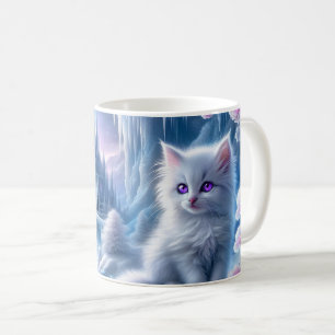 Caneca De Café White Kitten em Fantasy Ice Kingdom