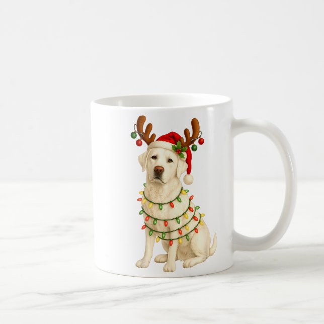 Caneca De Café White Lab Christmas Tree Light Pajama Labrador Dog (Direita)
