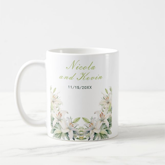 Caneca De Café White Lily Flowers Wedding (Esquerda)