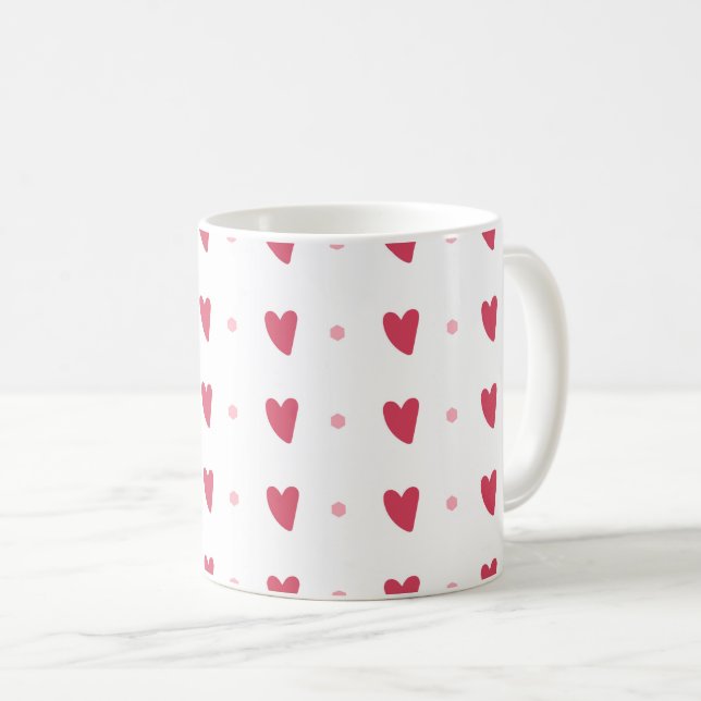 Caneca De Café White Mug – Wavy Red Hearts & Dots (Frente Esquerda)