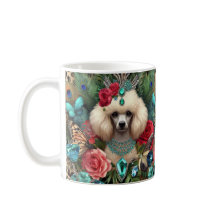 White Poodle Dog Arte Floral