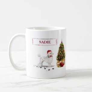 Caneca De Café White Poodle Engraçado Cachorro de Natal com Árvor