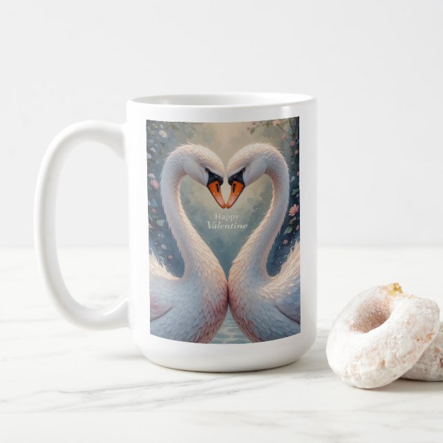 Caneca De Café White Swans Valentine Romantic Love Birds (Com Donut)
