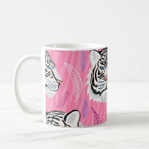 Caneca De Café White Tiger Roar: Padrão da Floresta Tropical Selv