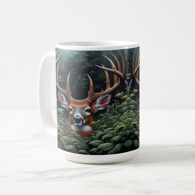 Caneca De Café Whitetail Buck Deer em Green Foliage (Frente Esquerda)