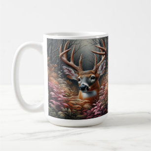 Caneca De Café Whitetail Buck Deer Pequim Através Da Folhagem Flo