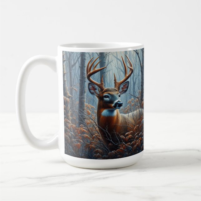 Caneca De Café Whitetail Buck na Floresta (Esquerda)