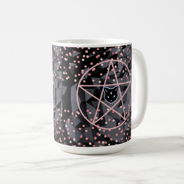 Caneca De Café WiizyWitch Magic Witch Cosmic Cat Pentacle Magick (Frente Esquerda)