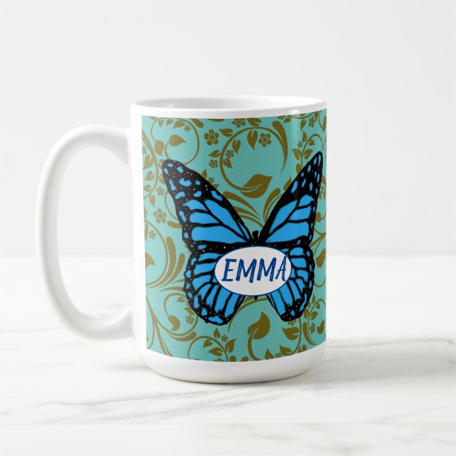 Caneca De Café Wild Romantic Field Blue butterflies (Esquerda)