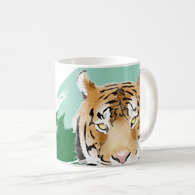 Caneca De Café Wild Tiger Head Watercolor Birthday  (Frente Esquerda)