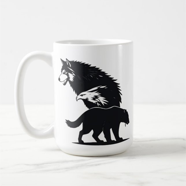 Caneca De Café Wild Trio: Wolf, Eagle, and Bear Silhouette (Esquerda)