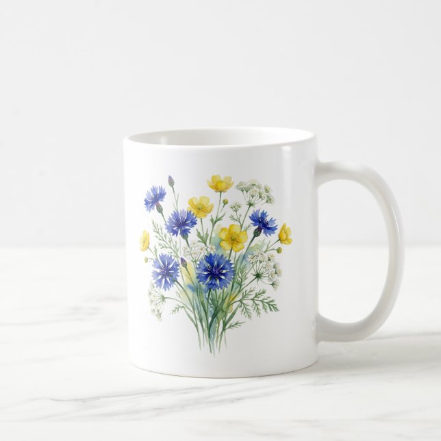 Caneca De Café Wildflower Garden Watercolor Art (Direita)