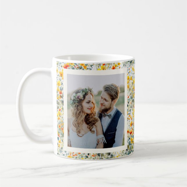 Caneca De Café Wildflower Meadow Couple Yellow Custom Photos (Esquerda)