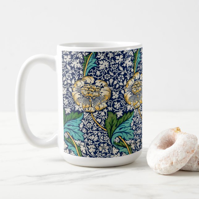 Caneca De Café William Morris Art Blue Mug (Com Donut)