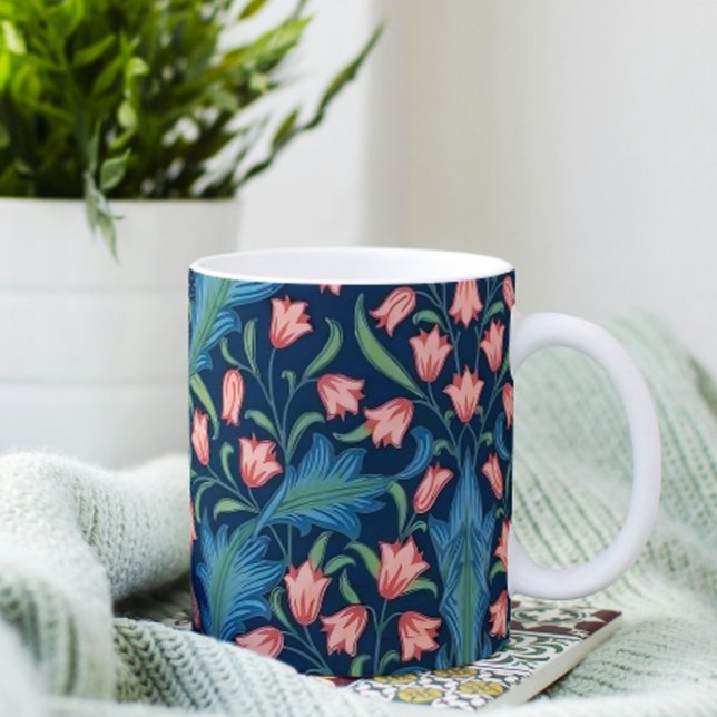 Caneca De Café William Morris Blue Green Pink Floral Pattern (Criador carregado)