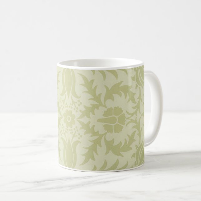 Caneca De Café William Morris Borage vintage verde suave damasco (Frente Esquerda)