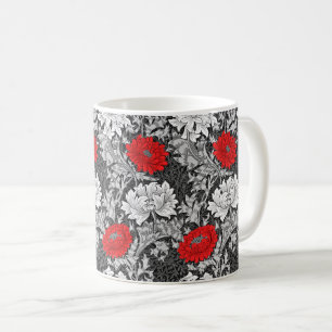 Caneca De Café William Morris Chrysanthemums, Cinzas e Vermelho