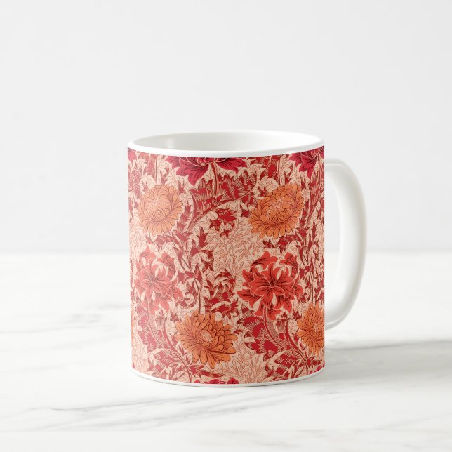 Caneca De Café William Morris Chrysanthemums, Coral Orange (Frente Esquerda)
