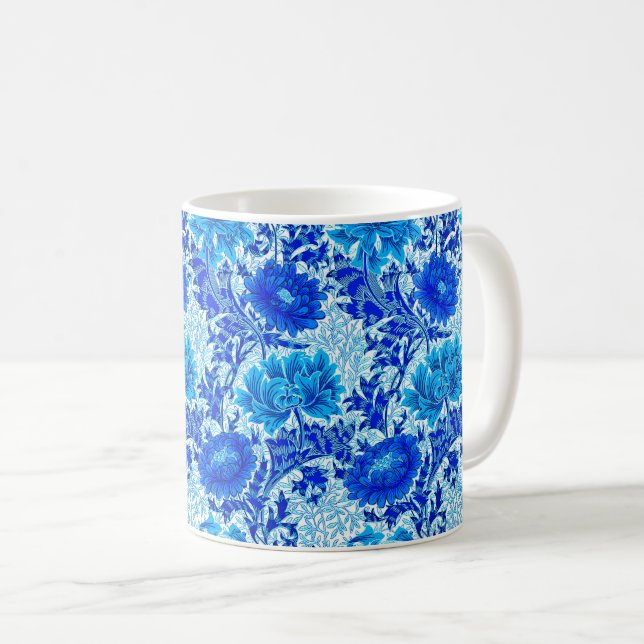 Caneca De Café William Morris Chrysanthemums Shades de Denim Blue (Frente Esquerda)