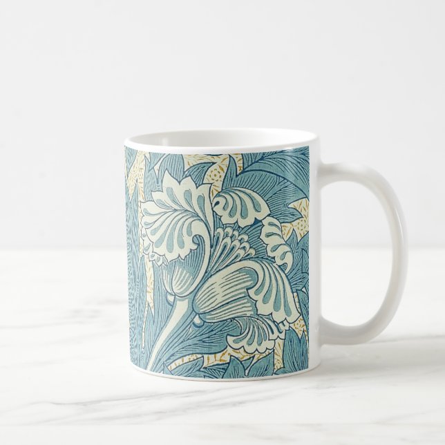 Caneca De Café William Morris Clássico Tulipa Azul Floral (Direita)