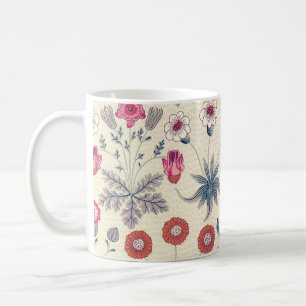 Caneca De Café William Morris Daisy Padrão Floral Vermelho Laran
