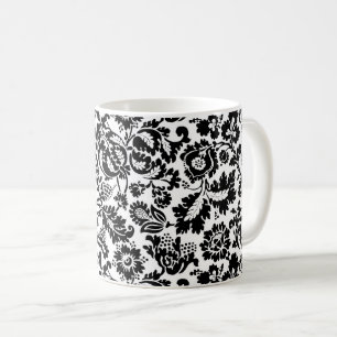 Caneca De Café William Morris Floral Damask, Preto no Café Branco