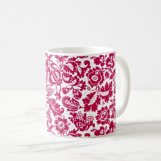 Caneca De Café William Morris Floral Damask, Rosa Fúcsia (Frente Esquerda)